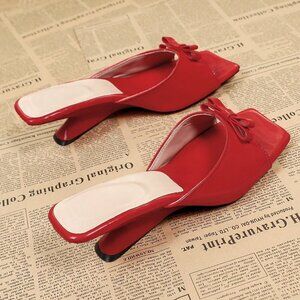 Red  Women's High Heel Backless Mule Sandals